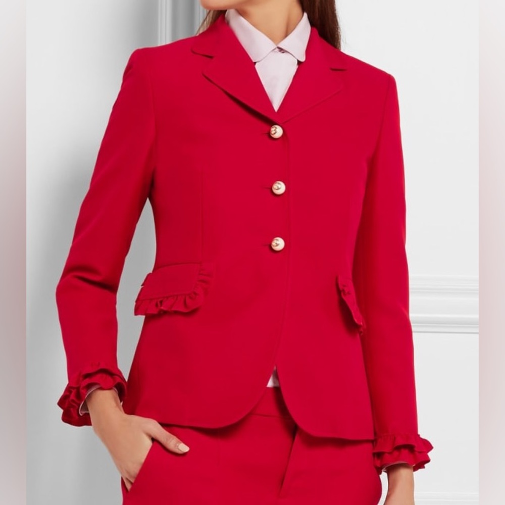 Gucci Wool and Silk Ruffle Detail Blazer